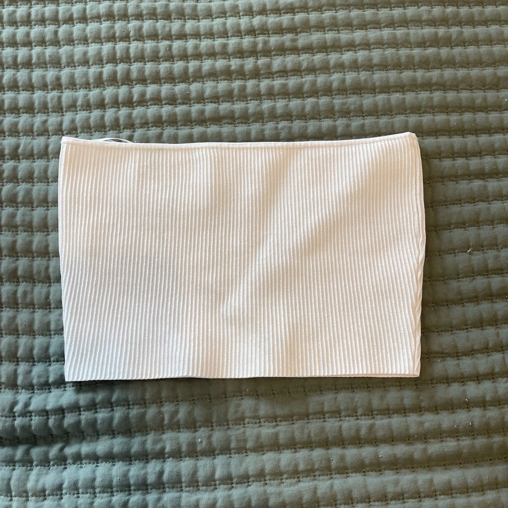 White Ribbed Strapless Top